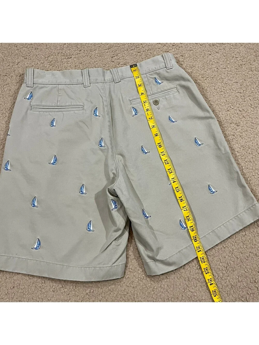 J. Crew Mens Khaki Broken In Shorts Embroidered Sail Boat Size 34